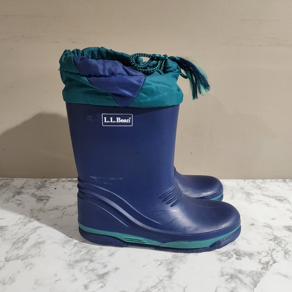 Vintage L.L Bean La Crosse Rubber Duck Rain Boots Blue USA MADE Kids Size 2 - Picture 1 of 7